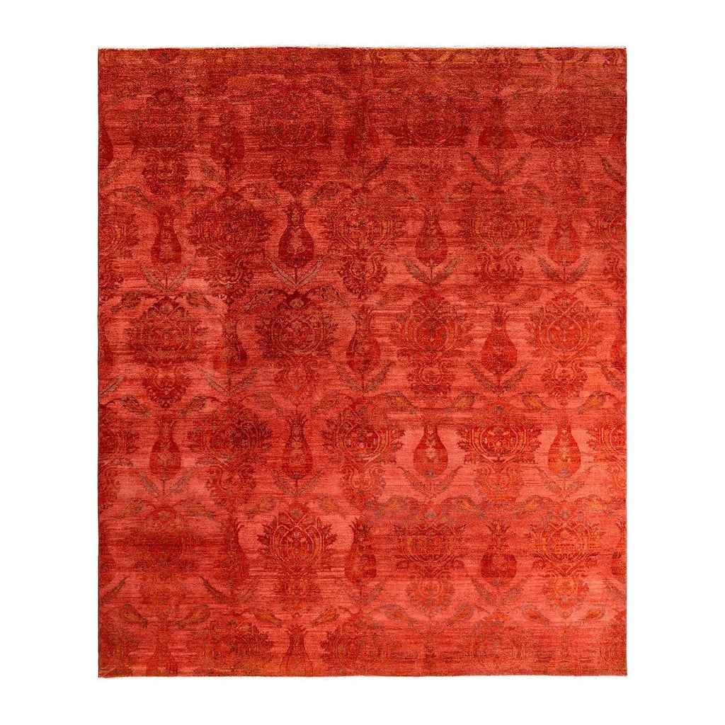 Overdyed, One-of-a-Kind Hand-Knotted Area Rug - Red - 8' 2" x 9' 8"