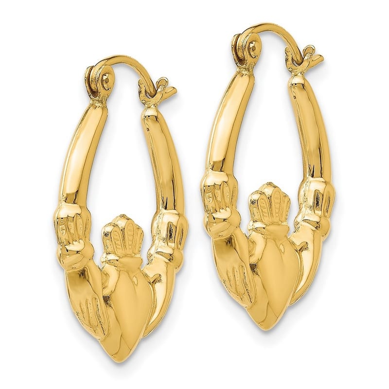 Curata 14k Yellow Gold Irish Claddagh Celtic Hoop Earrings (3mm x 12mm)