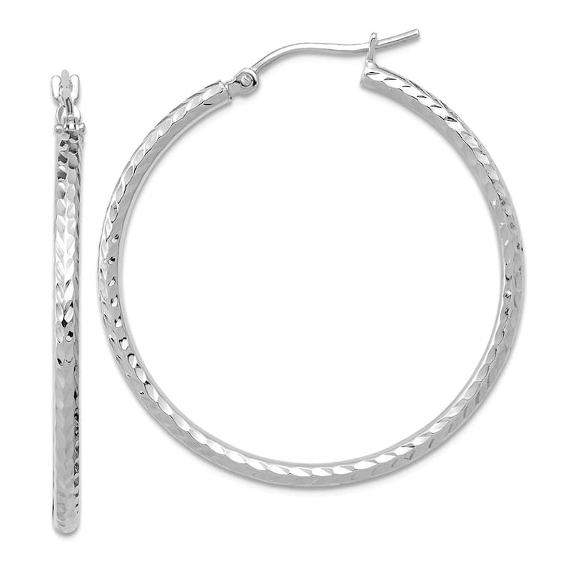 Curata 10k White Gold Full Diamond-cut Cut 2mm Round Tube Hoop Earrings - 20mm 30mm 36mm 40mm