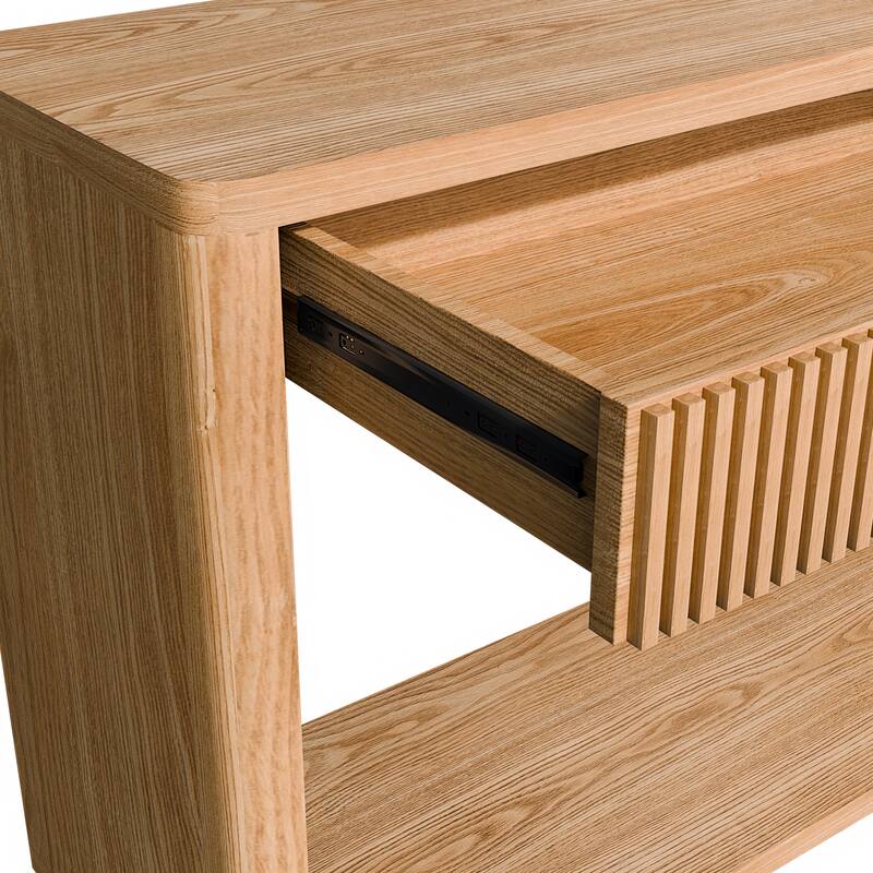 Modern Fluted Console Table with 2 Drawer, 60" Entryway Table Sofa Table Behind Couch with Open Storage for Living Room