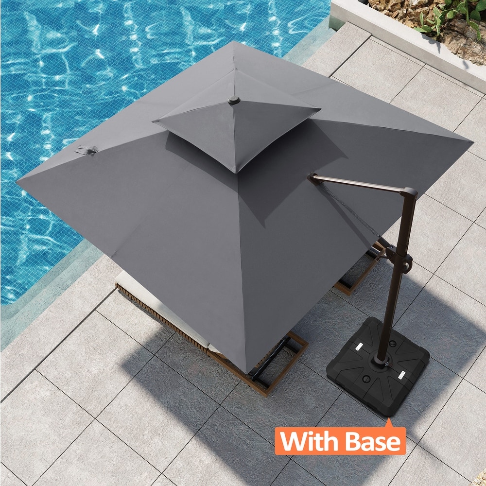 Pellebant 11 ft Patio Cantilever Offset Double Top Umbrella with Base