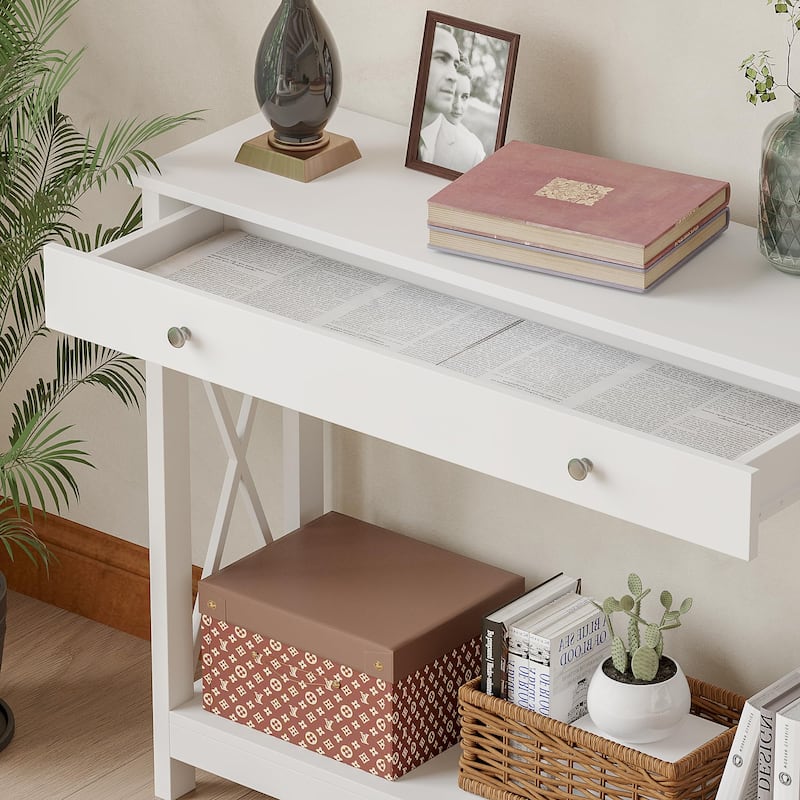 Console Table with Pull-Out Drawer, Entryway Sofa Table with Storage Shelves, Foyer Accent Table with Spacious Top