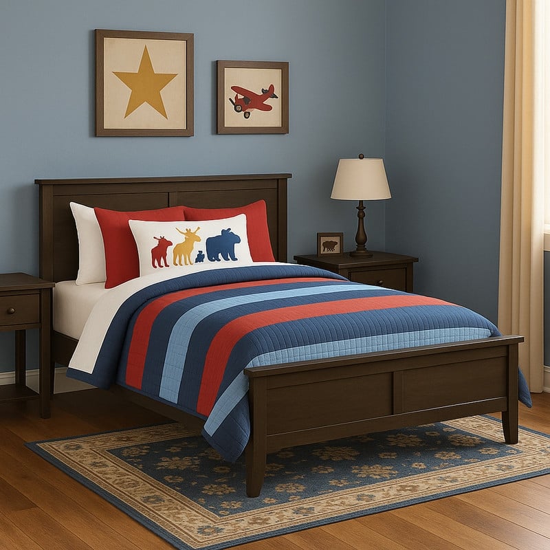 Modern Style, Solid Wood Bed Frame with MDF Headboard and Footboard
