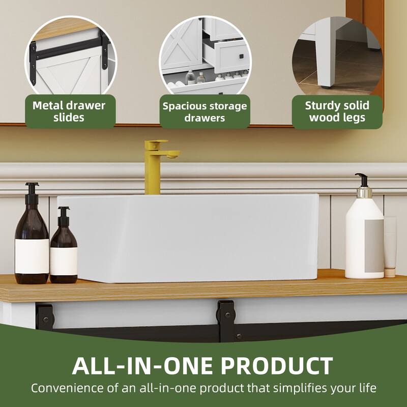 36" Farmhouse Bathroom Vanity Cabinet with Ceramic Sink Set