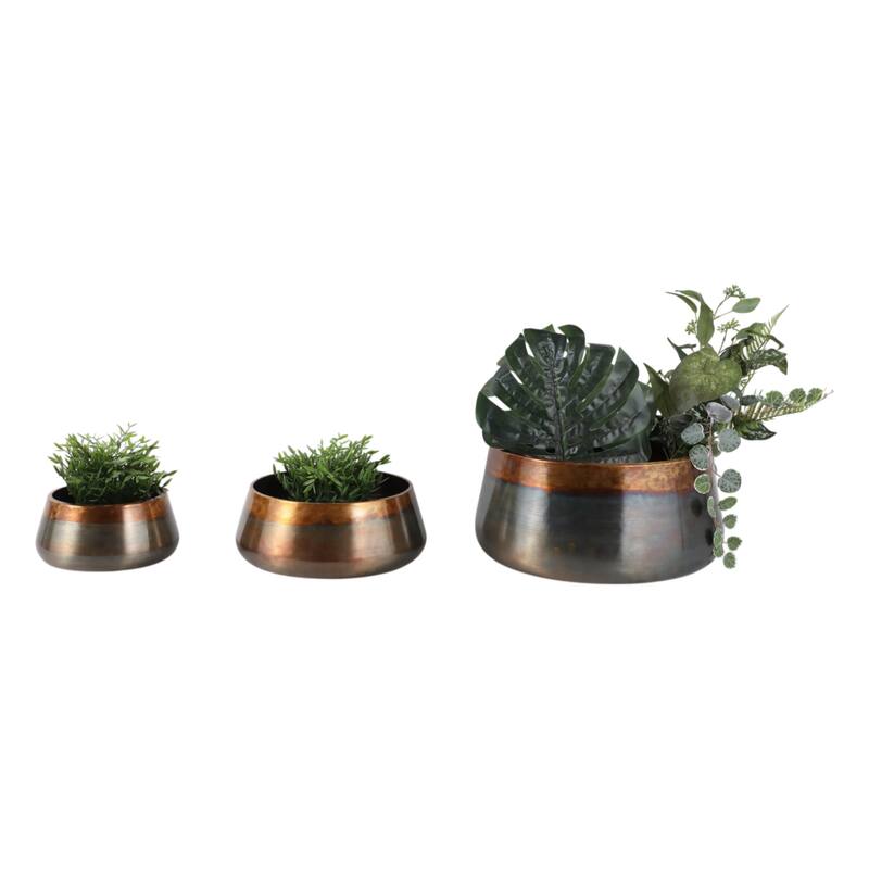 Metal Iron Planters Sleek Design Outdoor Decorative Accent (Set of 3) - 17" x 17" x 8.25"