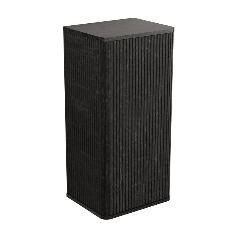 Wall-Mounted Floating Side Cabinet with Chic Striped Textures, Safe Curvy Design, Push-Open Door and Inside Shelves