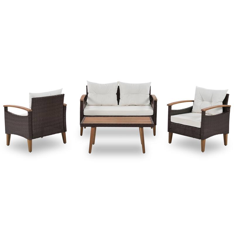 4-Piece Patio Seating Set with Wood Table