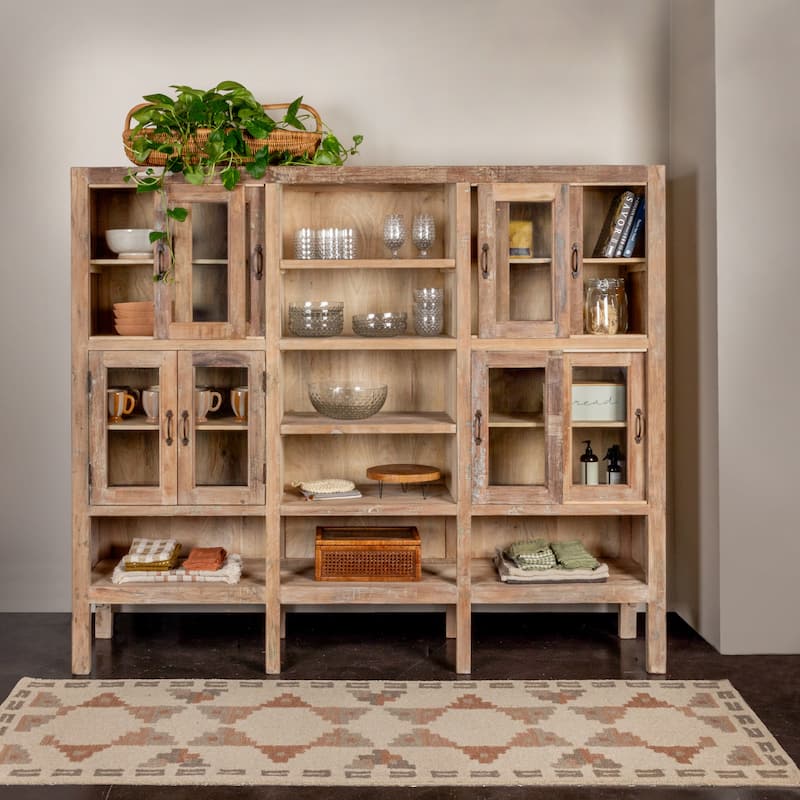 Reclaimed Wood Cabinet with 8 Glass Doors and 11 Shelves
