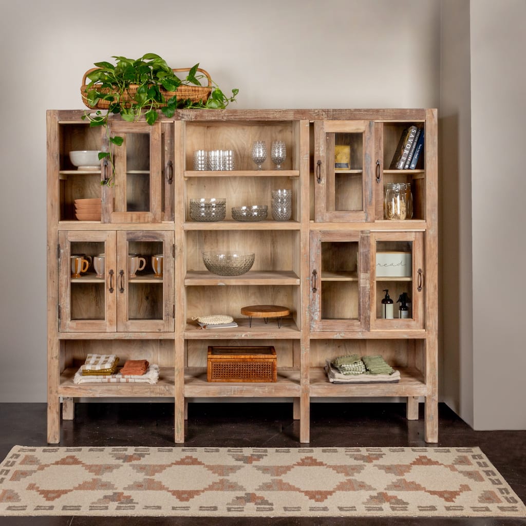 Reclaimed Wood Cabinet with 8 Glass Doors and 11 Shelves
