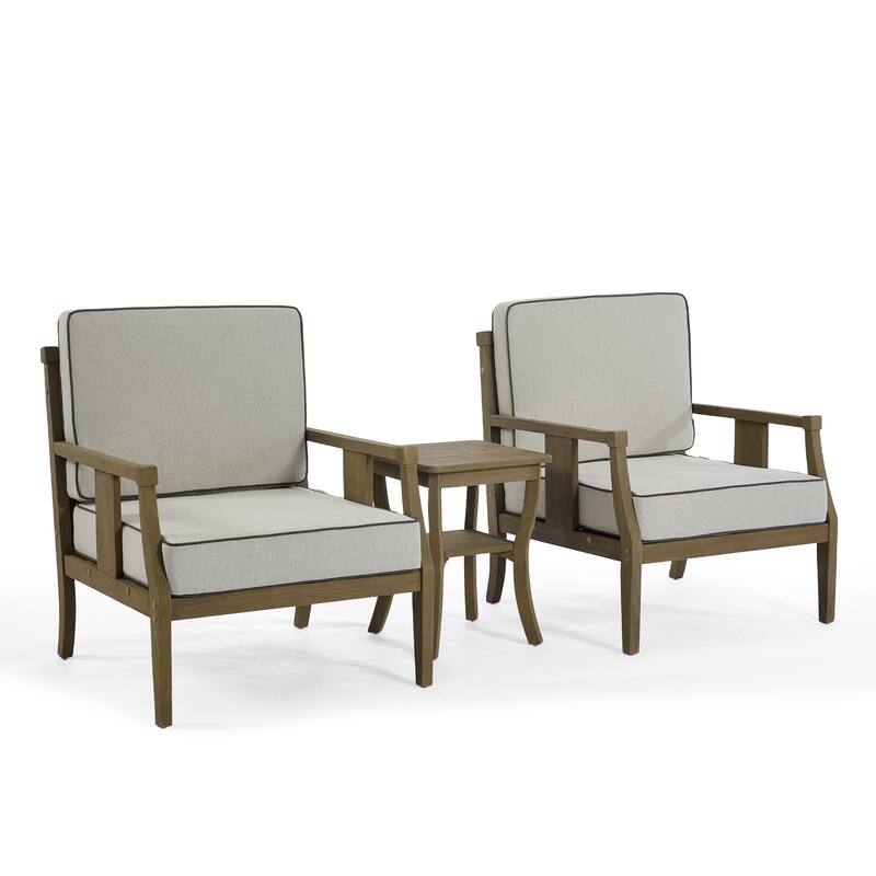 3-Piece Solid Teak Outdoor Patio Furniture Set Armchairs & Storage Table