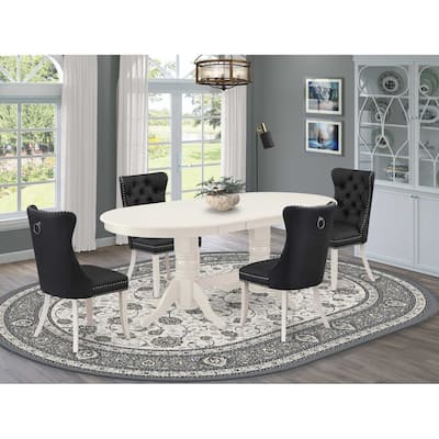 Linen White Kitchen Table Set with 4 Chairs - Oval Dining Table, Cottage Style
