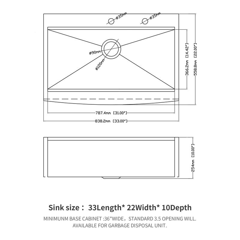 Stainless Steel 16 gauge Topmount Apron Front Kitchen Sink