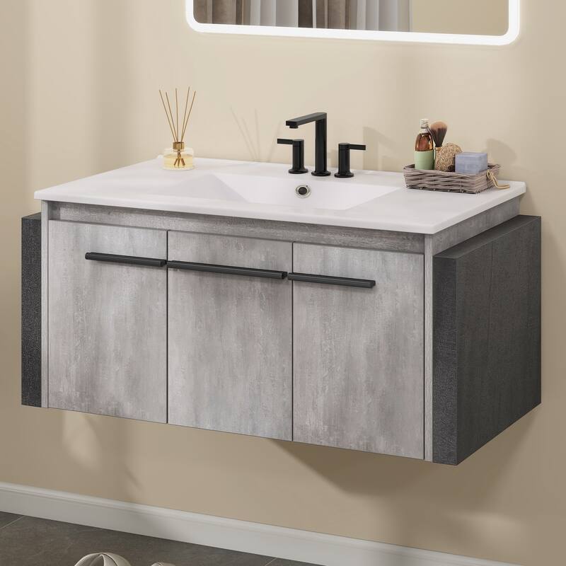 Moasis Wall Mounted Bathroom Vanity Cabinet with Ceramic Sink - 38" W