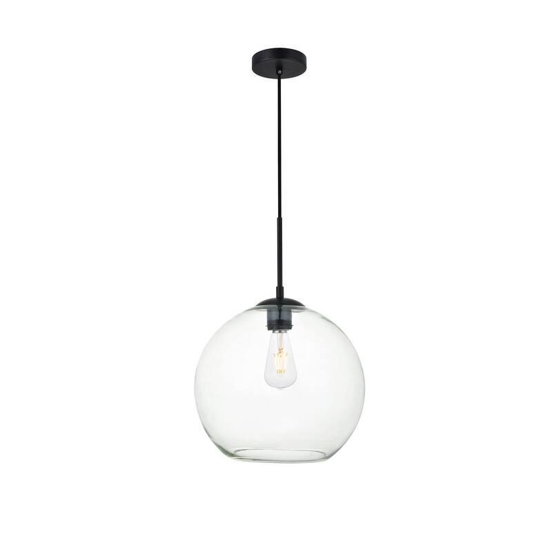 1-Light 12-inch Clear Glass Pendant - Black