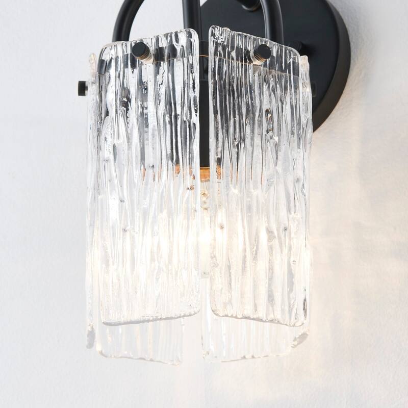 KAWOTI 1-Light Modern Glam Wall Sconce with Textured Glass Shade