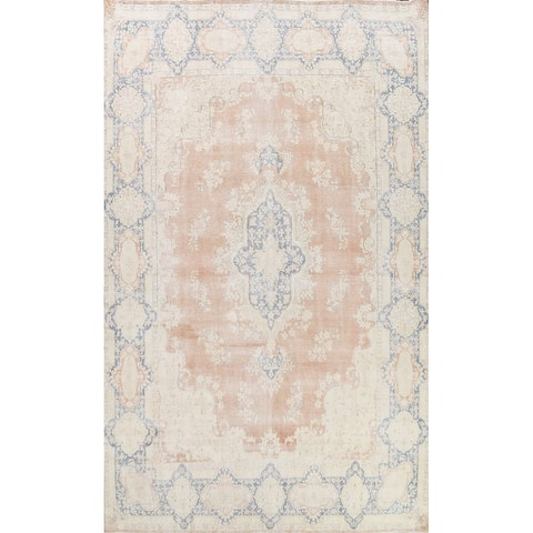 Distressed Muted Kerman Persian Area Rug Hand-knotted Wool Carpet - 9'9" x 12'9"