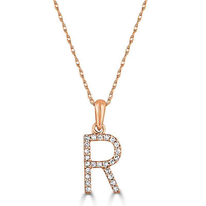 Joelle Collection 1/10 ctw Diamond Initial Pendant Necklace 14K Gold adjustable 16 to 18 inch Chain - Personalized Gift - R - Rose