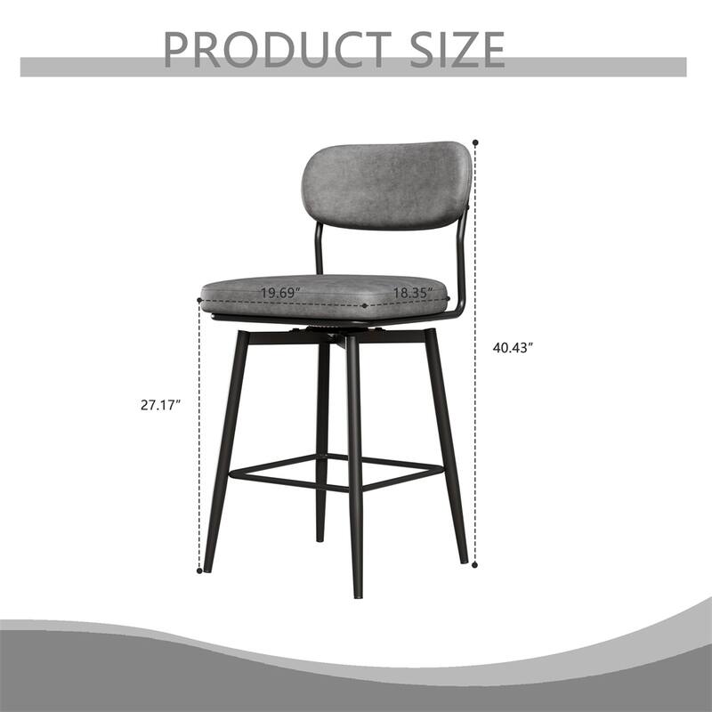 360 ° Rotating Bar Chair Bar Stool set of 2,with Leather Cushions - Grey