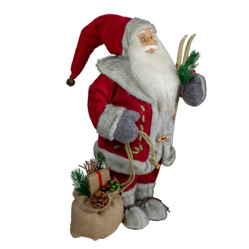 18" Standing Santa Christmas Figure with Skis and Fur Boots
