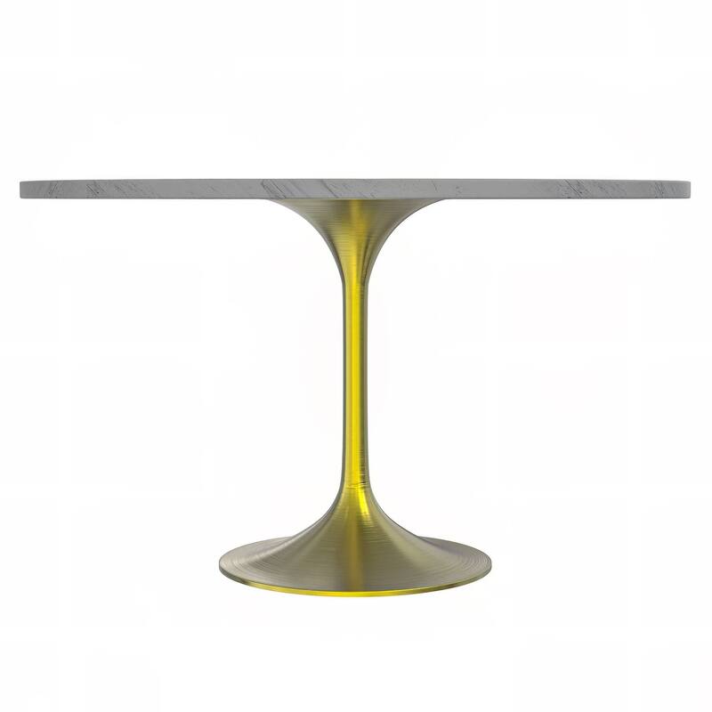 LeisureMod Verve Round Dining Table with Resin TableTop and Brushed Gold Base for Kitchen & Dining Room