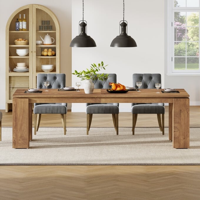 86-Inch Wood Dining Table, Industrial Modern Kitchen Table