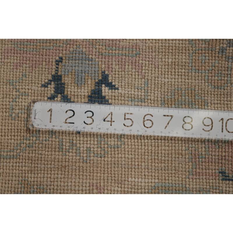 Hand Knotted Oriental 100% Wool Carpet Transitional All-Over Beige & Ivories Oushak Runner Rug - 9' 9'' X 3' 0''