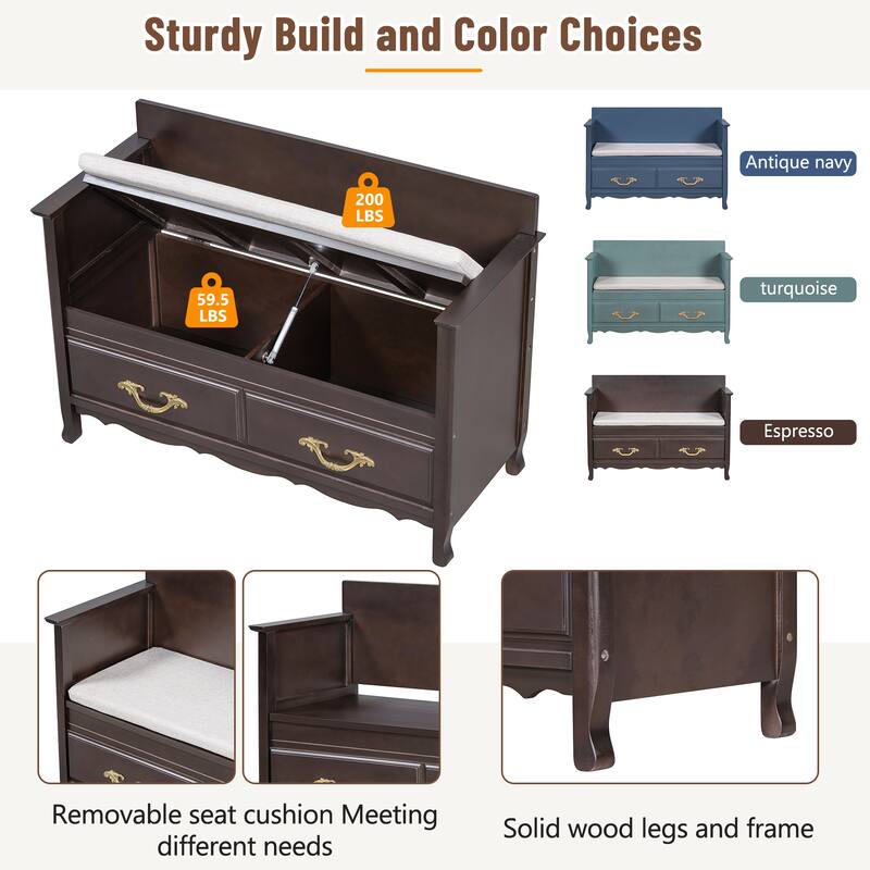 Shoe Bench with Removable Cushion,Hidden Storage and Back