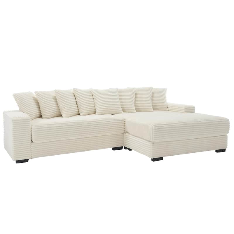 Spacious Modular Sofa with Right Chaise Lounge & Eight Coordinated Pillows