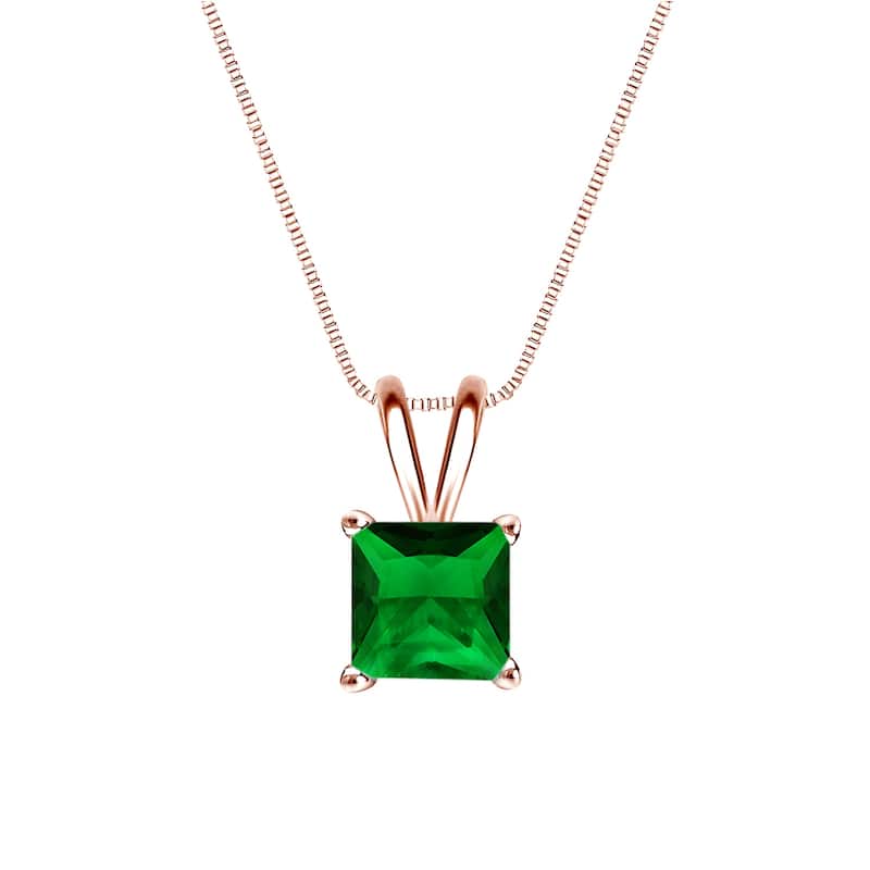 Auriya 14K Gold Lab Grown Gemstone Green Emerald Pendant Princess 0.20 to 1.00 ct. tw. 4-Prong Basket - 0.62ct. tgw. - Rose