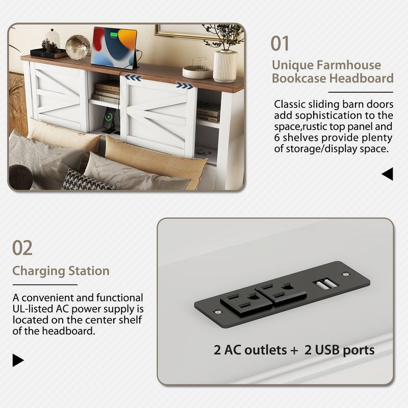 3-Pieces Bedroom Set Full Size Platform Bed with Charging Station