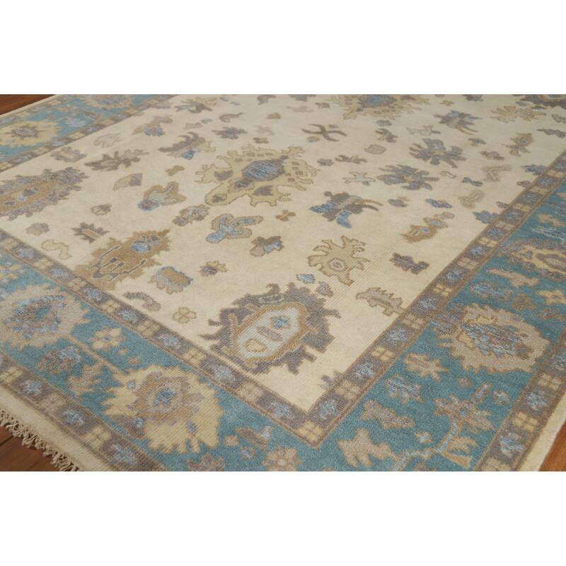 Floral Oushak Indian Area Rug Hand-Knotted Living Room Wool Carpet - 8'0" x 9'9"