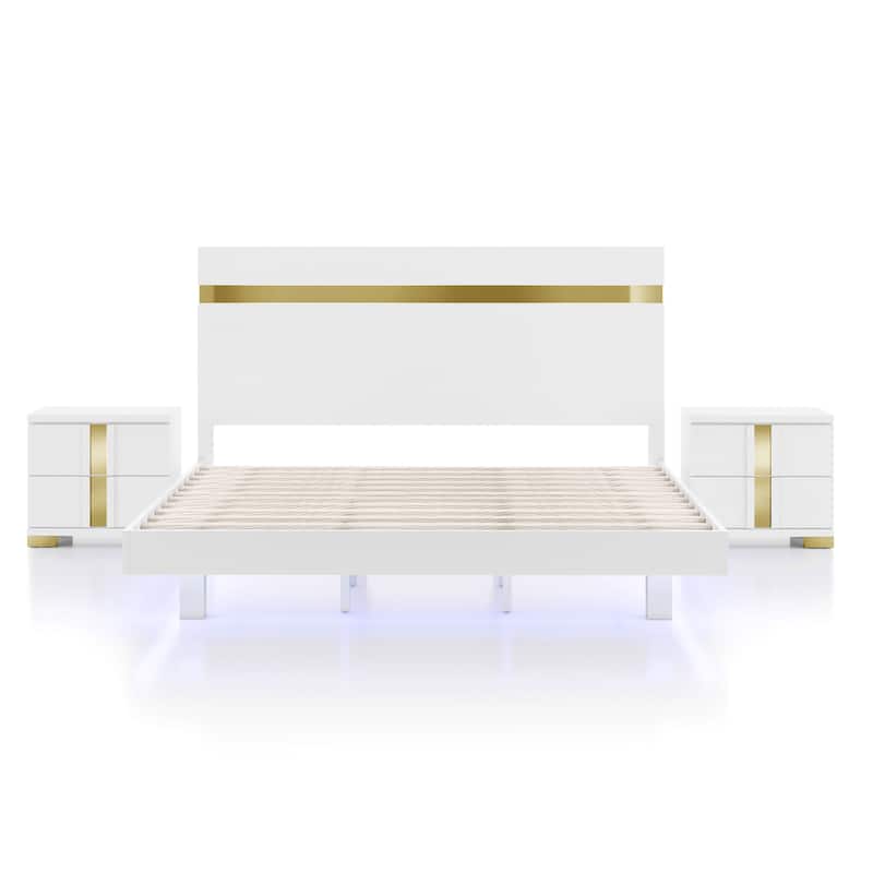 Furniture of America Halifax Modern 3-Piece Wood Platform Bedroom Set with Underbed LED