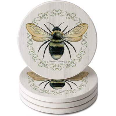 CounterArt Summer Buzz Absorbent Stone Tumbled Tile Coaster Set of 4 Made in The USA Protective Cork Backing