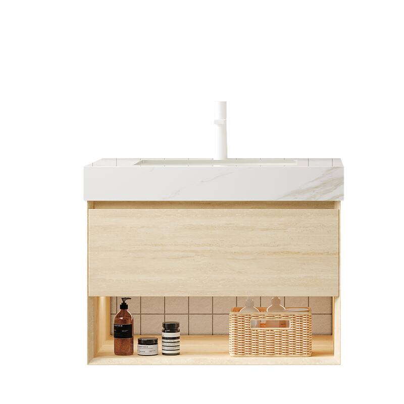 30" Floating Bathroom Vanity with Ceramic Undermount Basin Plywood Storage Cabinet with Sensor Light, Pre-assembled
