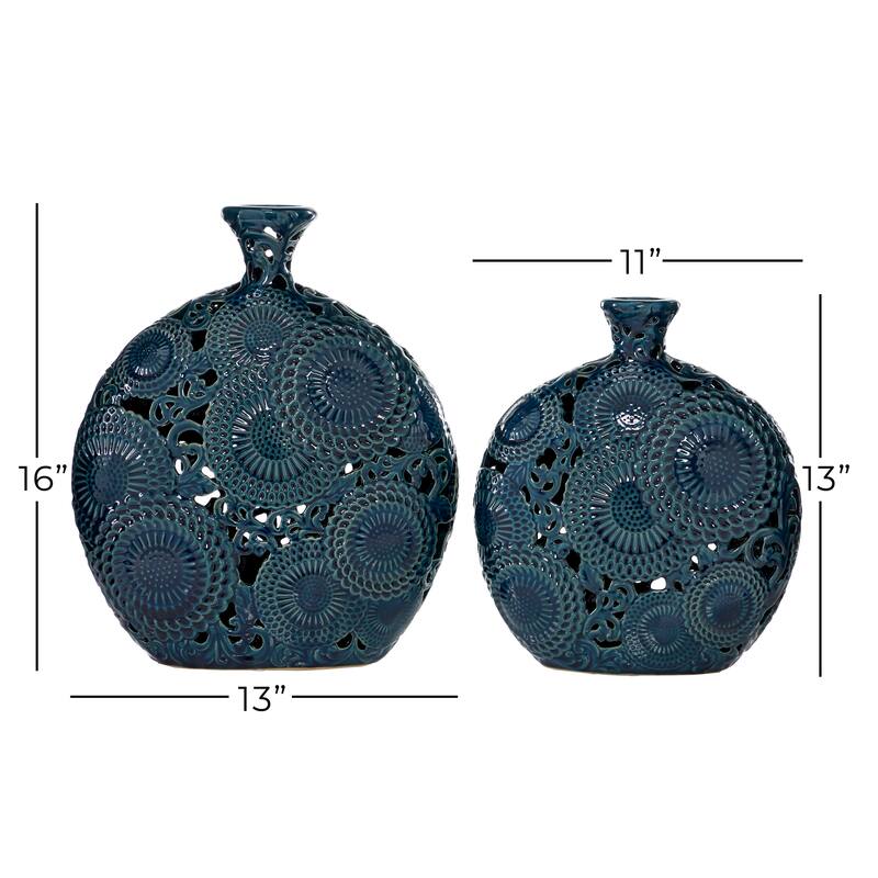 Blue Ceramic Eclectic Vase Set of 2