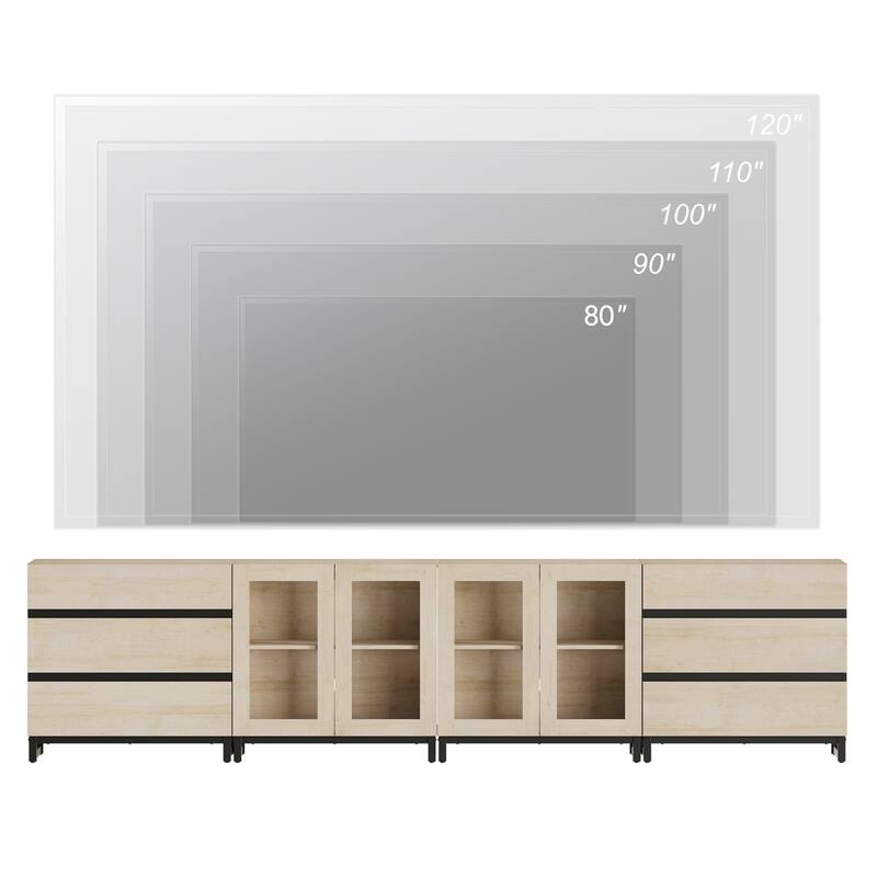 4-in-1 TV Stand for 120" TVs, TV Console with Glass Doors & 6 Drawers
