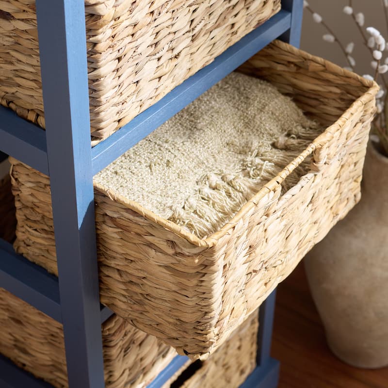 SAFAVIEH Faith Distressed Black 5-Drawer Wicker Basket Storage Tower - 17.3" x 13.4" x 46.1" - 17"W x 13"D x 46"H