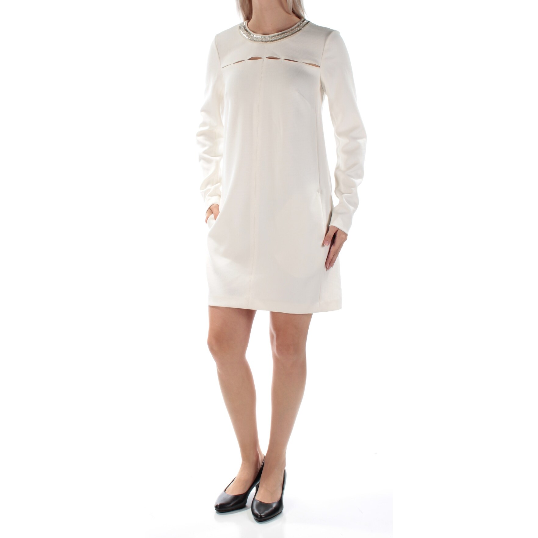 white long sleeve shift dress