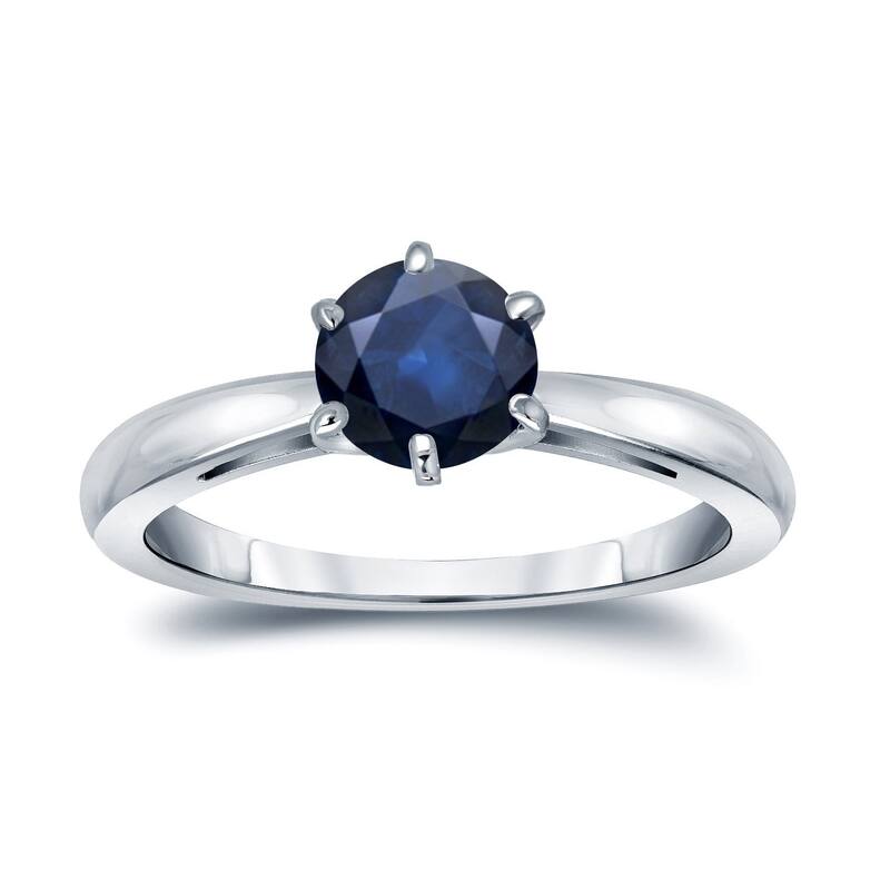 Auriya 14k Gold Blue Sapphire Solitaire Engagement Ring 1ct TGW - 4 - White - White