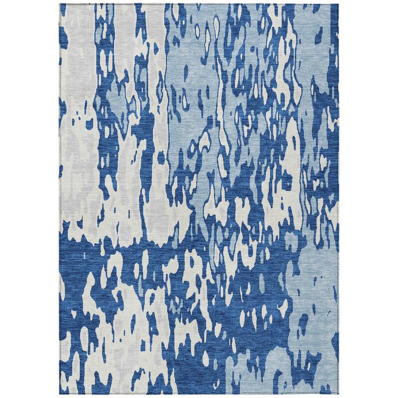 Machine Washable Indoor/ Outdoor Abstract Contemporary Chantille Rug