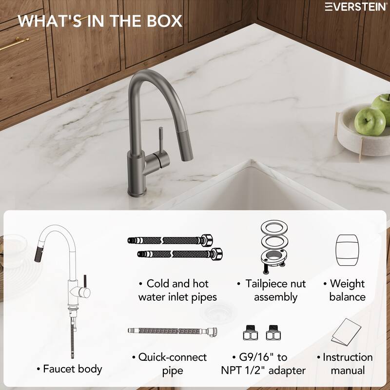 Single-Handle Pull-Down Sprayer Kitchen Faucet with 360° Spout Swivel