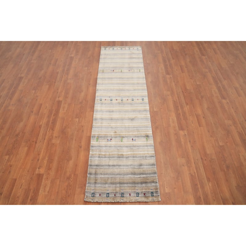 Hand Knotted Oriental 100% Wool Carpet Tribal Animal Pictorial Multi-Colored Gabbeh Runner Rug - 8' 4'' X 2' 3''