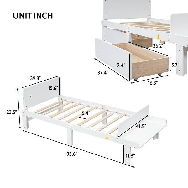 White Twin SizeSolid Wood / Kids Storage Bed with Footboard Bench - Elegant /