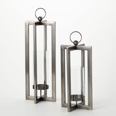18"H and 23.5"H Sullivans Modern Industrial Lantern - Set of 2, Black - 6"L x 6"W x 23.5"H, 6"L x 6"W x 18"H