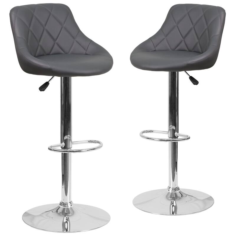 2 Pack Vinyl Bucket Seat Adjustable Height Barstool with Diamond Pattern Back - 18.5"W x 19"D x 33.25" - 41.75"H