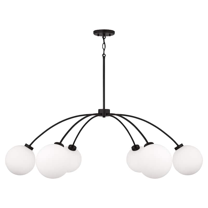 47" W x 15" H 6-Light Chandelier in Matte Black with Soft White Glass Globes - 47"W x 15"H - 47"W x 15"H - Black Iron