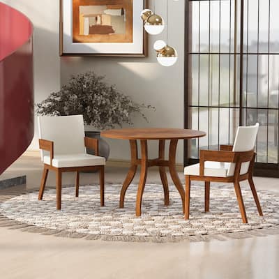 Modern Walnut Wood & White Glossy PU Leather Upholstered Dining Chairs Set of 2