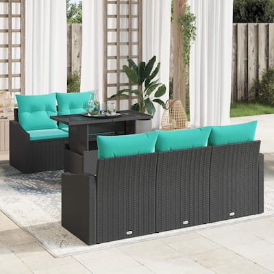 vidaXL 6 Piece Garden Sofa Set with Cushions Black Poly Rattan - 70.1×24.4×27.2