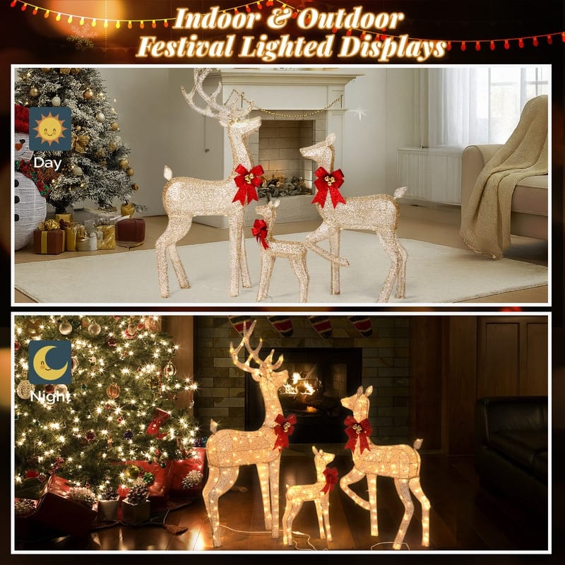 3-Piece Lighted Christmas Reindeer Family Set Outdoor Decorations Weather Proof Sparkling Deer Family