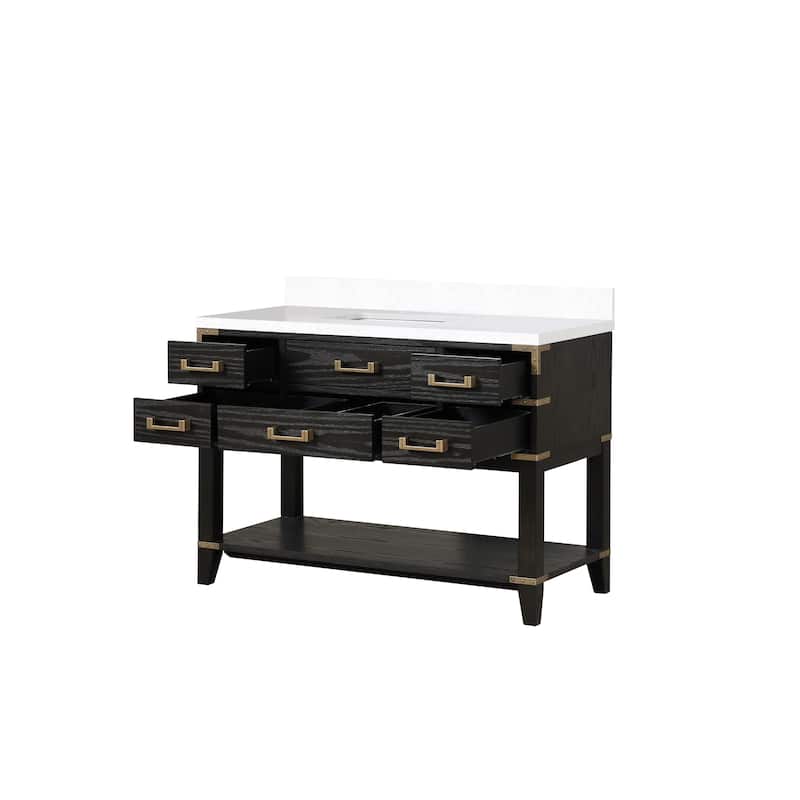 Norwalk 48 in W x 22 in D Black Oak Single Bath Vanity and White Quartz Top